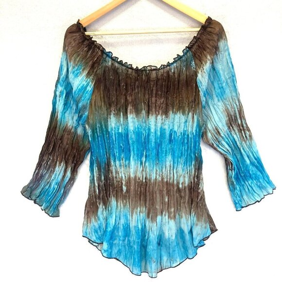 SERE NADE NEW YORK Accordion Top Sz 2X Sheer Blouse Blue Fairy Disco Boho Gypsy - Picture 2 of 12